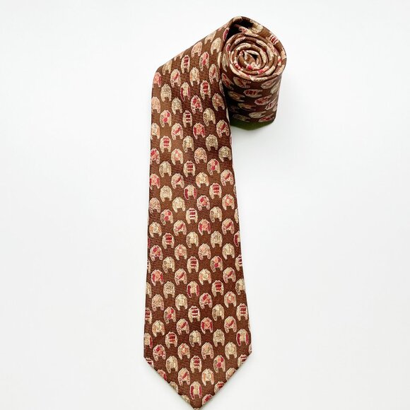 VINTAGE NWT CHANEL Silk Tie Brown Yellow Horse Race Jockey Shirts Silks Jacquard - Picture 1 of 3